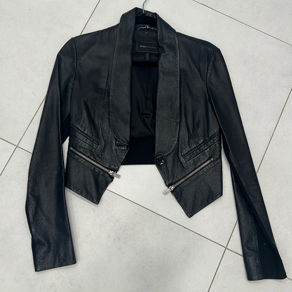 BCBG Maxazria leather cropped jacket XS
